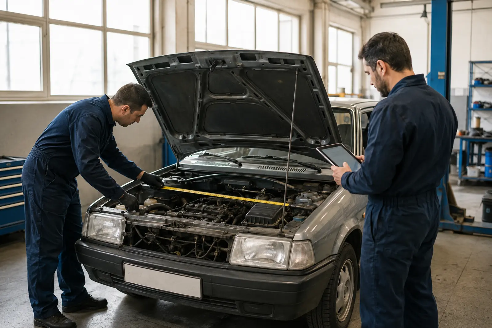 Elektrikli araba dönüşümü öncesi eski aracın motor bölmesi ve şasi uygunluk kontrolü