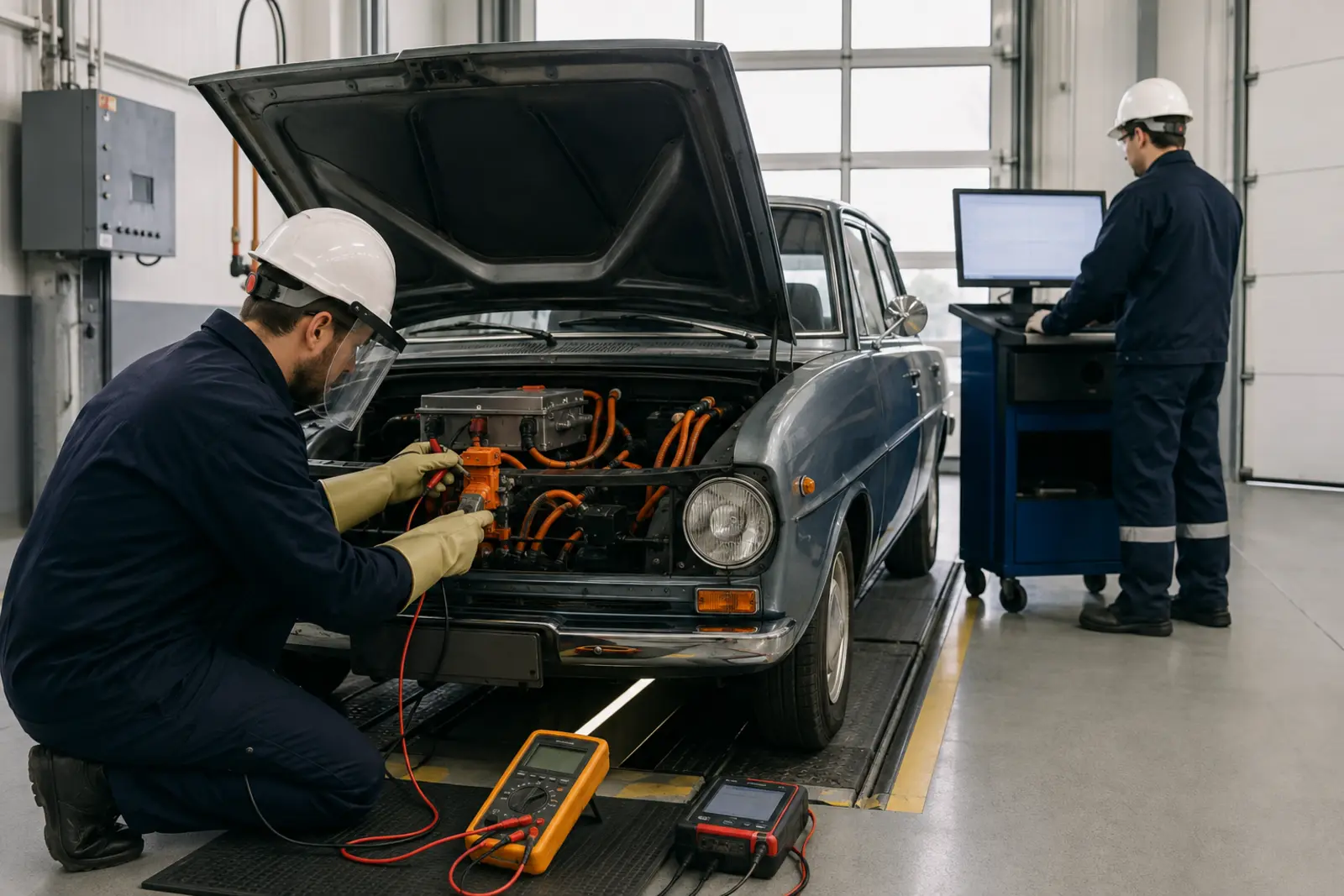 Elektrikli araca dönüştürülen otomobilde yalıtım, yüksek gerilim güvenliği ve yol uygunluğu testi